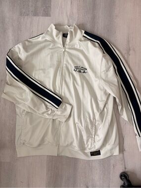 Ralph Lauren White Track Jacket with Navy Stripes